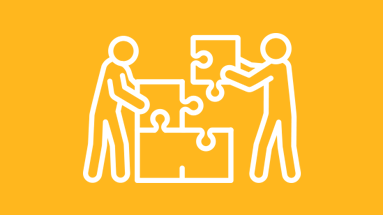 Line icon of two people piecing together a puzzle